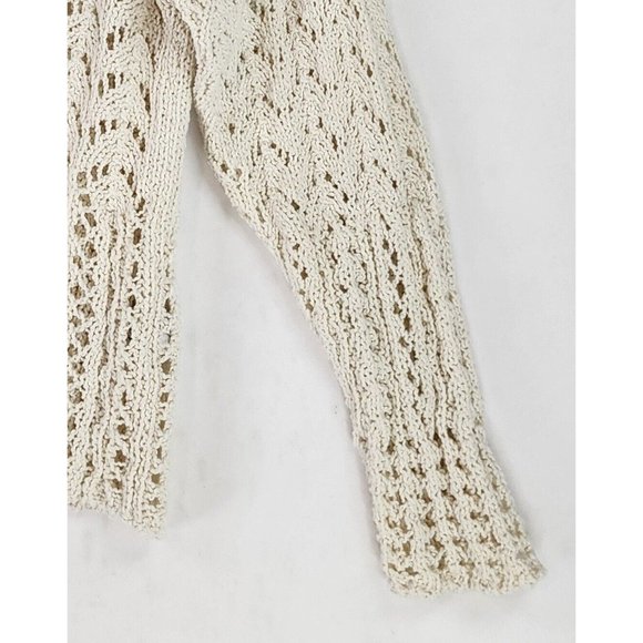 Amreican Eagle Sweater Womens Small Cream Textured Boho Tassel Tie Open Knit Top - Picture 8 of 11